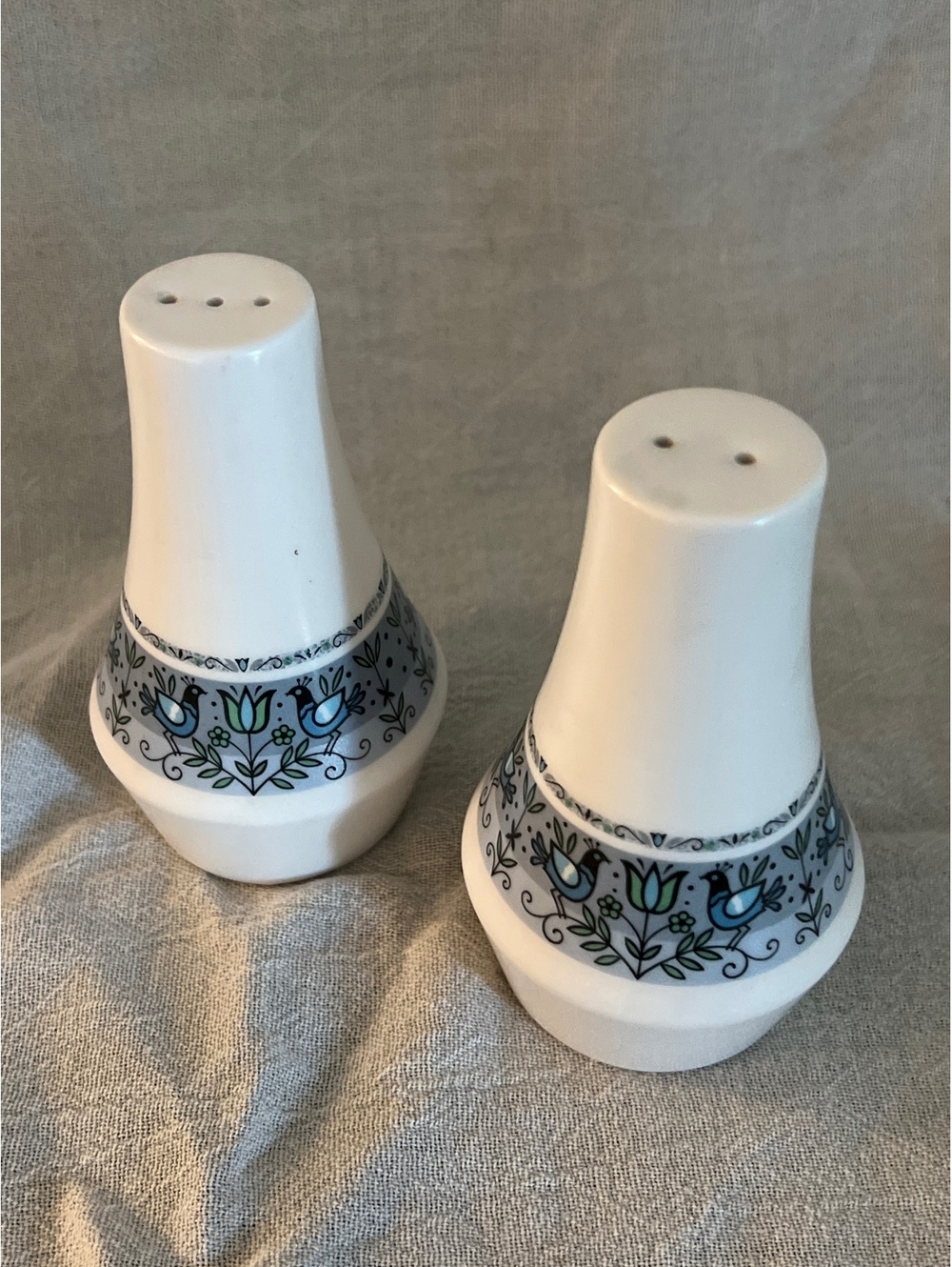 Noritake Japan Vintage Salt and Pepper Shakers with Blue Bird Floral Design